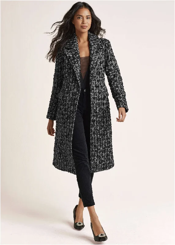 Early Access Sequin Detail Tweed Coat - Black Multi