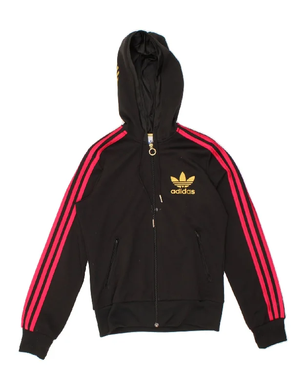 Clearance Event ADIDAS Womens Graphic Zip Hoodie Sweater UK 10 Small  Black Cotton