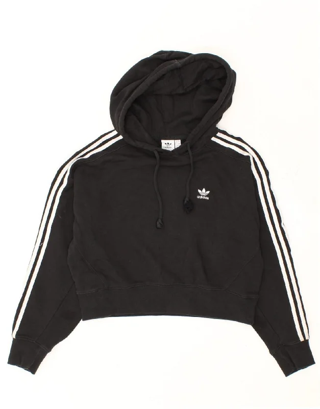 Blowout Sale ADIDAS Womens Crop Hoodie Jumper UK 8 Small Black Cotton
