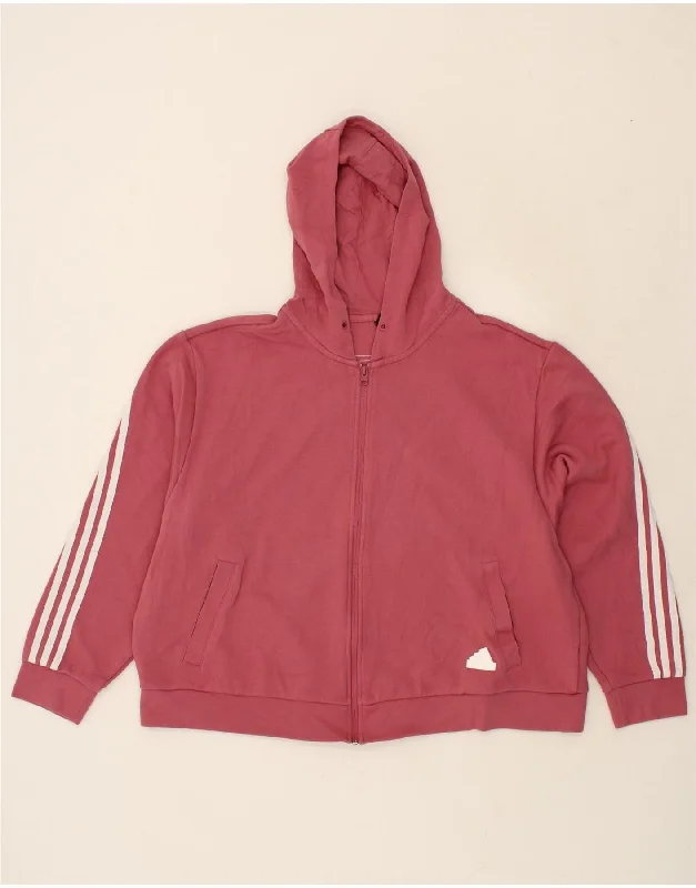 Price Break ADIDAS Womens Oversized Zip Hoodie Sweater UK 20/22 XL Pink Cotton