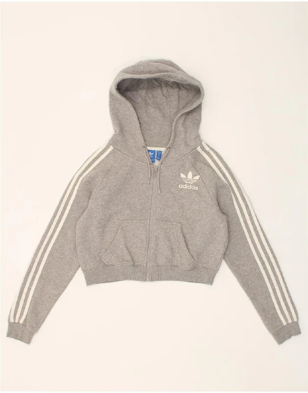 Quick Sale ADIDAS Womens Crop Zip Hoodie Sweater UK 10 Small Grey Cotton