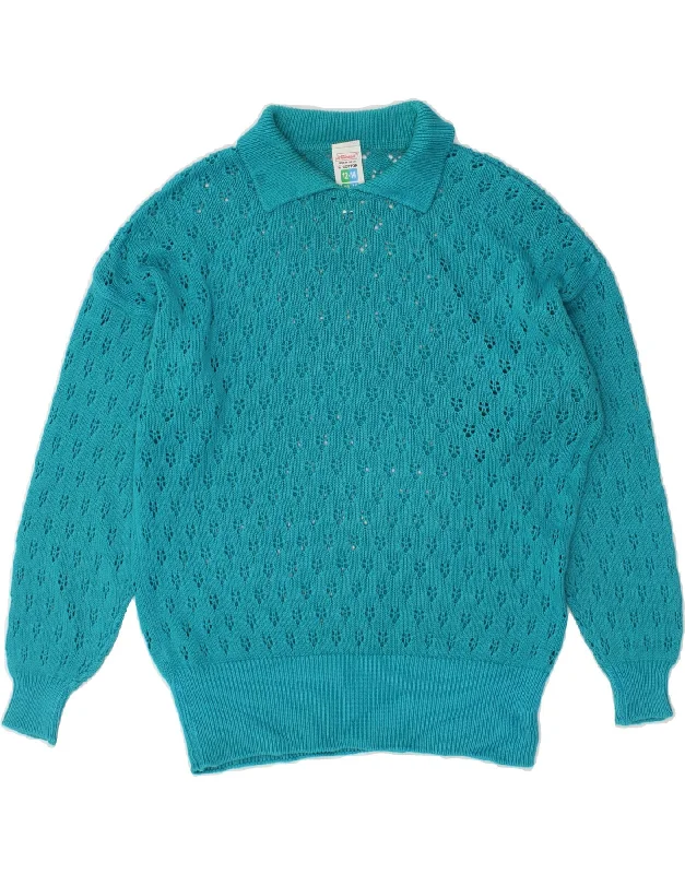Holiday Sale ST MICHAEL Womens Loose Fit Polo Neck Jumper Sweater UK 12/14 Medium Blue