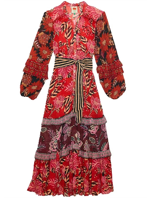 Buy Now Mixed Floral Prints Maxi Dress In Red Multi