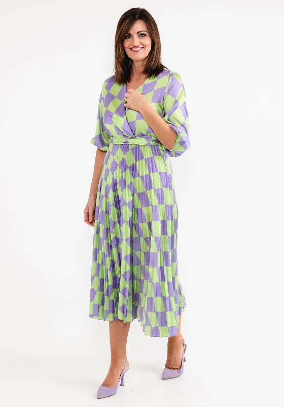 Grand Opening Sale Seventy1 One Size Check Print Pleat Maxi Dress, Green & Lilac