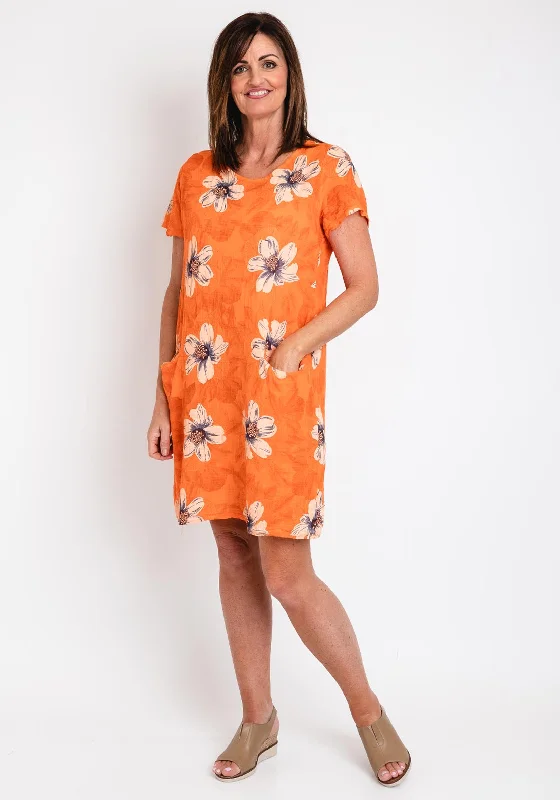 The Serafina Collection One Size Floral Print Cotton Tunic Dress, Orange