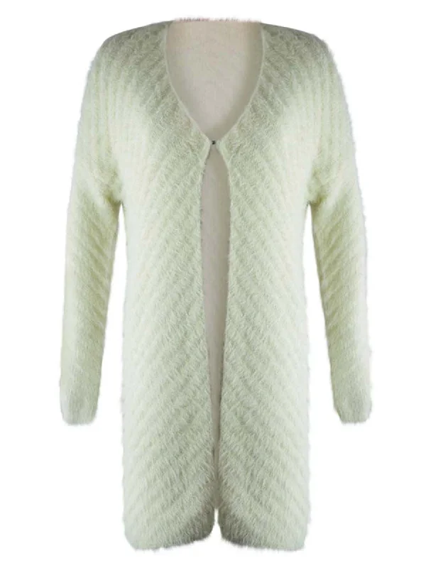 Year-End Sale Ivory Fuzzy Knit Long Sleeve Cardigan Sweater Coat