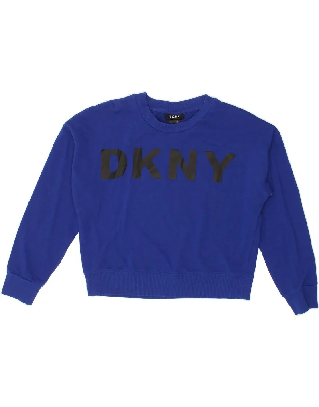 New Arrival DKNY Womens Graphic Sweatshirt Jumper UK 14 Medium Navy Blue Polyester