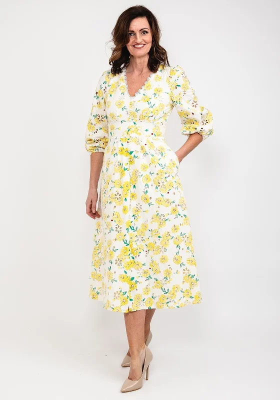 Time-Limited Offer Fee G Floral Broidery Maxi Dress, Yellow Multi