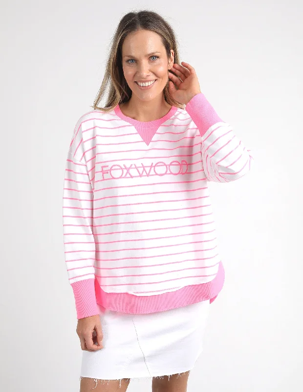 Unmissable Offer Foxwood Simplified Stripe Crew - Neon Rose