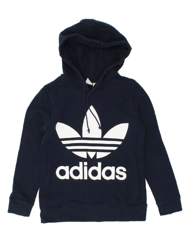 Super Bargain ADIDAS Womens Graphic Hoodie Jumper UK 8 Small Navy Blue Cotton