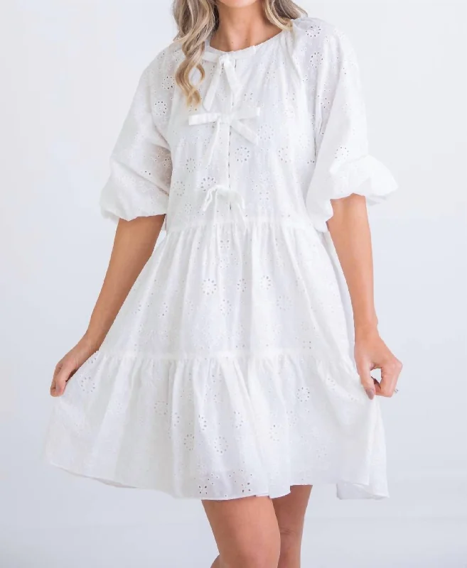 Eyelit Bow Tier Dress In White