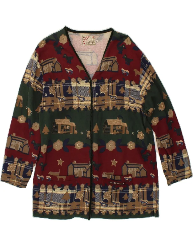 Hurry In VINTAGE Womens Cardigan Sweater UK 16 Large Multicoloured Floral Cotton