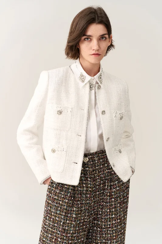 Sequin Detail Patch-pocket Tweed Jacket