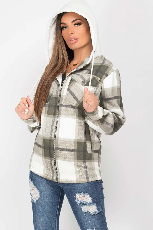 Limited Availability Khaki Check Hooded Shacket