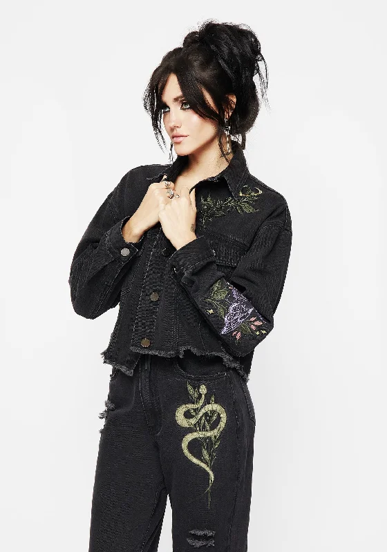 Deal Zone Nirah Embroidered Crop Denim Jacket