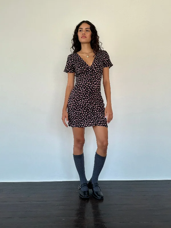 Early Access Field Trip Button Front Mini Dress Black Floral