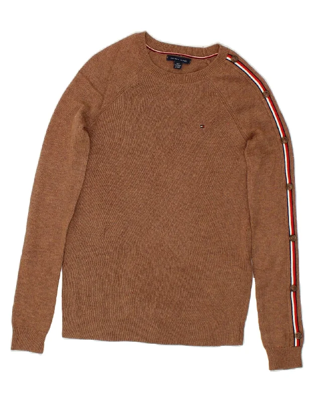 Reduced Prices TOMMY HILFIGER Womens Loose Fit Crew Neck Jumper Sweater UK 2 2XS Brown