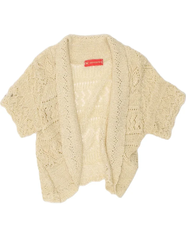 Major Savings VINTAGE Womens Crop Short Sleeve Cardigan Sweater UK 8 Small Beige Acrylic