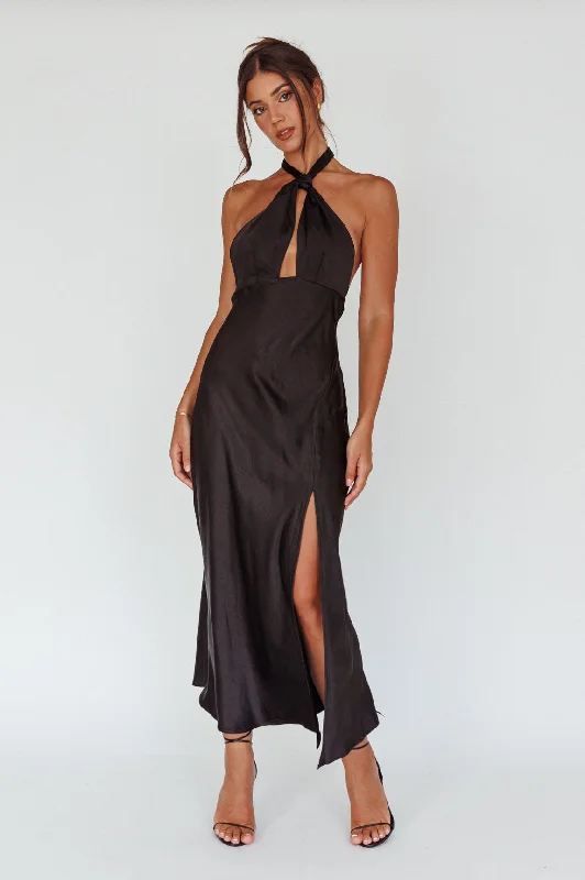 Super Sale Te Amo Halterneck Open Back Midi Dress Black