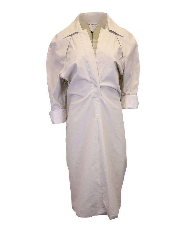 Exclusive Savings Bottega Veneta Collared Midi Dress in Cream Polyamide