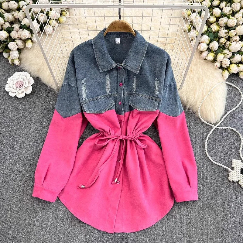 Hurry In Denim shirt for women new design mid-length top long-sleeved shirt jacket      S4144