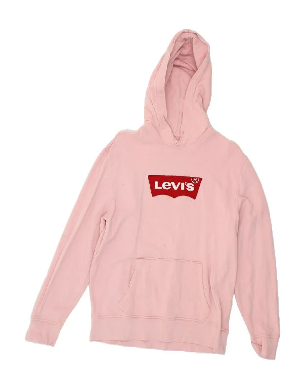Inventory Reduction LEVI'S Womens Graphic Hoodie Jumper UK 14 Medium Pink Cotton