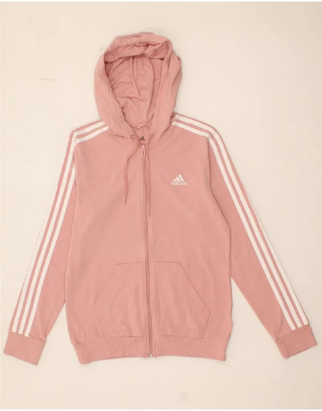 Members Only ADIDAS Womens Zip Hoodie Sweater UK 8 /10 Small Pink Cotton