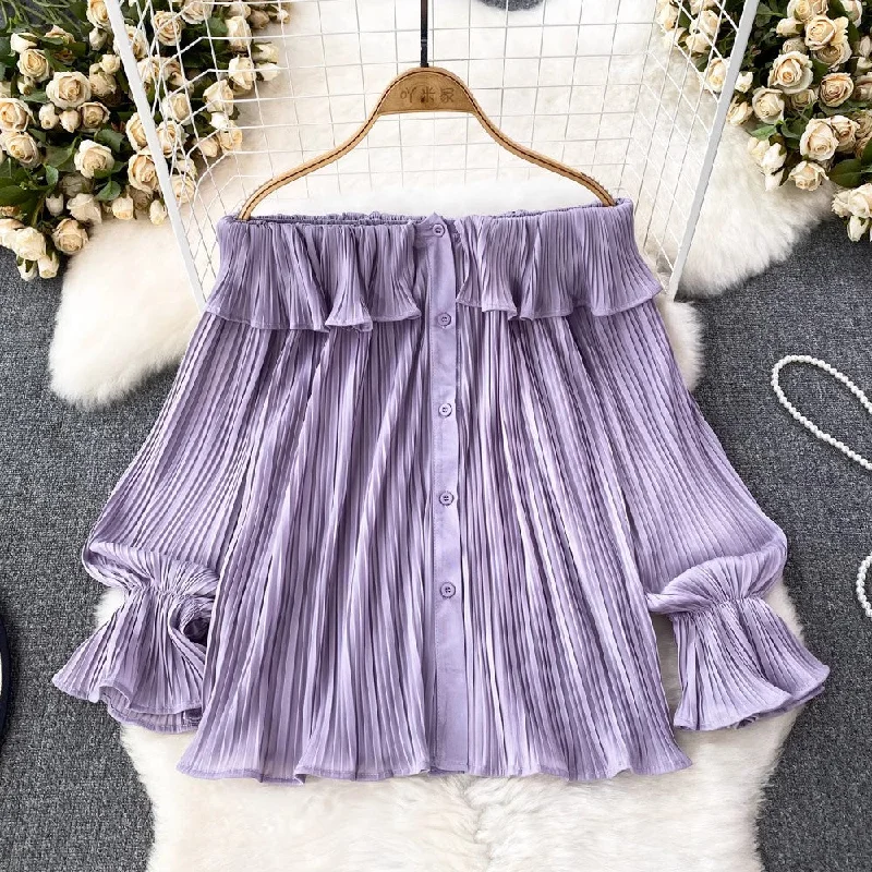 Extra Savings design ruffled shirt for women new pleated long-sleeved top     S4211