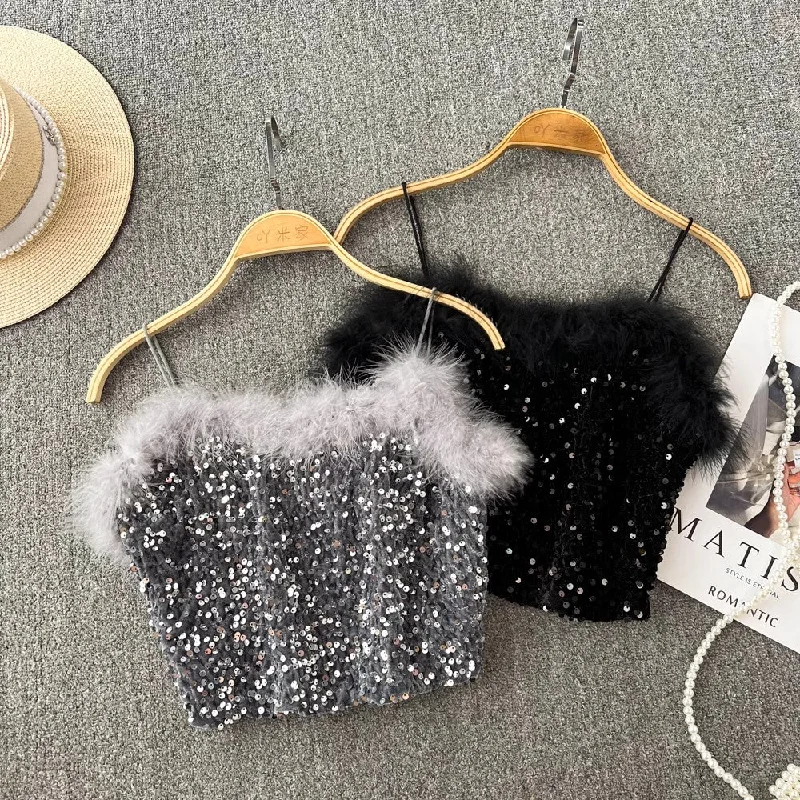 Weekend Special sequins tube top for women's outer wear short top     S4192