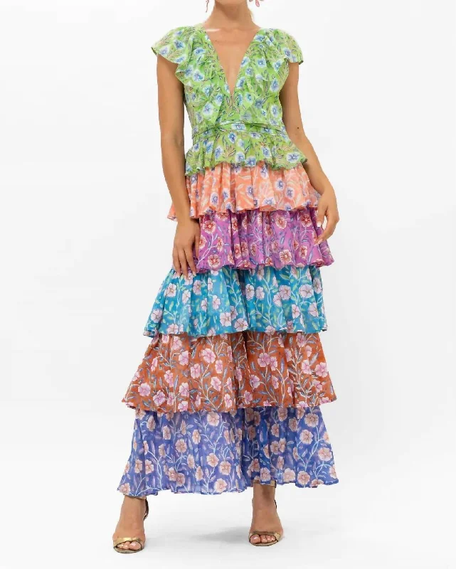 Weekend Deal Yoke Ruffle Maxi Dress In Amalfi Lime