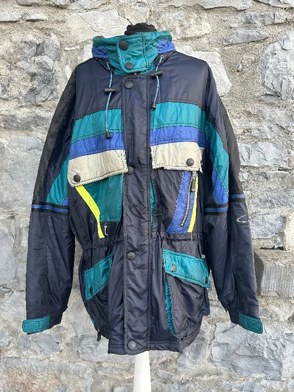 Stock Clearance 80s Black&teal winter jacket Large