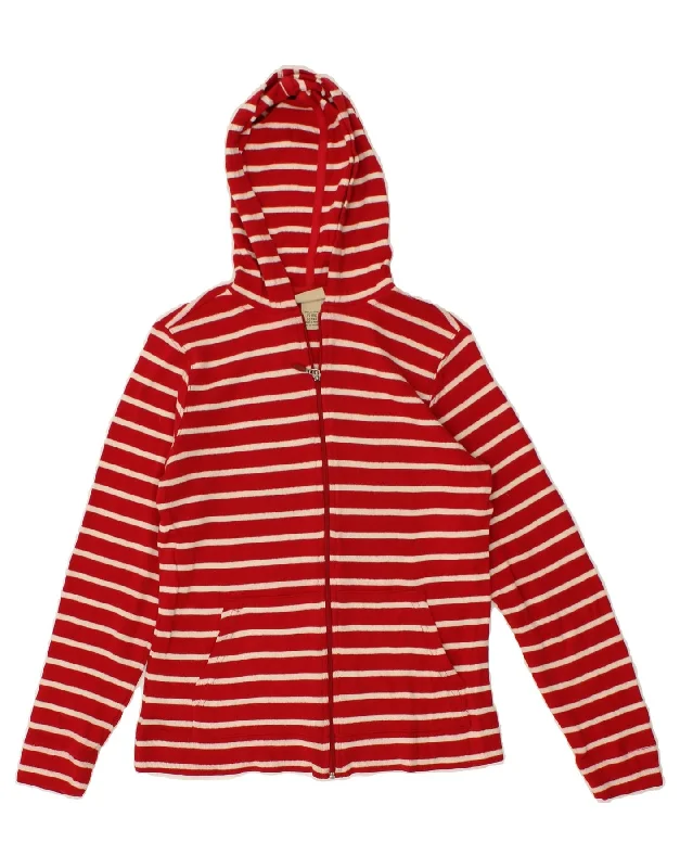 Price Buster L.L.BEAN Womens Zip Hoodie Sweater UK 6 XS Red Striped Cotton
