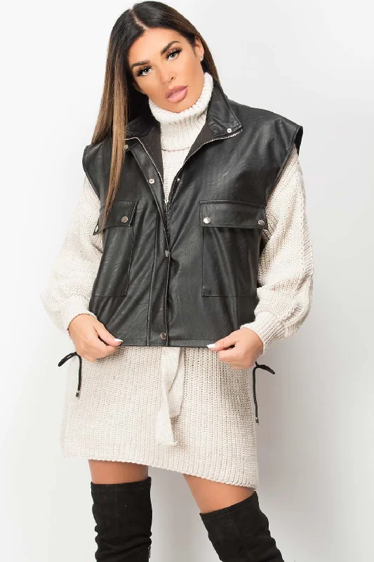 Markdowns Black Faux Leather Sleeveless Jacket
