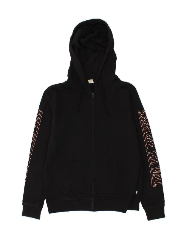 VANS Womens Oversized Graphic Zip Hoodie Sweater UK 10 Small Black Cotton