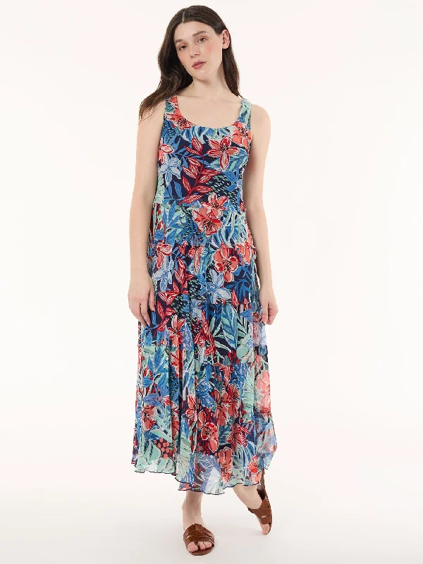 Clearance Items Maxi Multi-Tiered Dress, Printed Chiffon