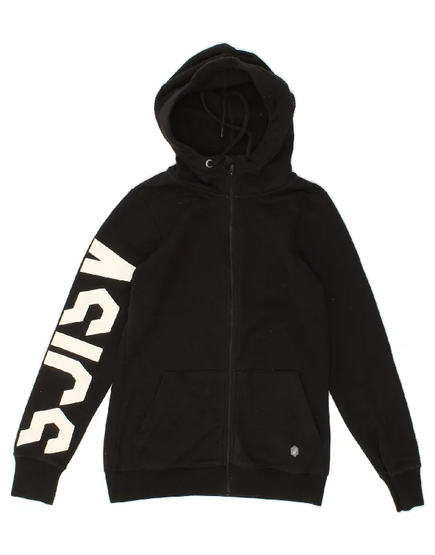 Discount Mania ASICS Womens Graphic Zip Hoodie Sweater UK 6 XS Black Cotton