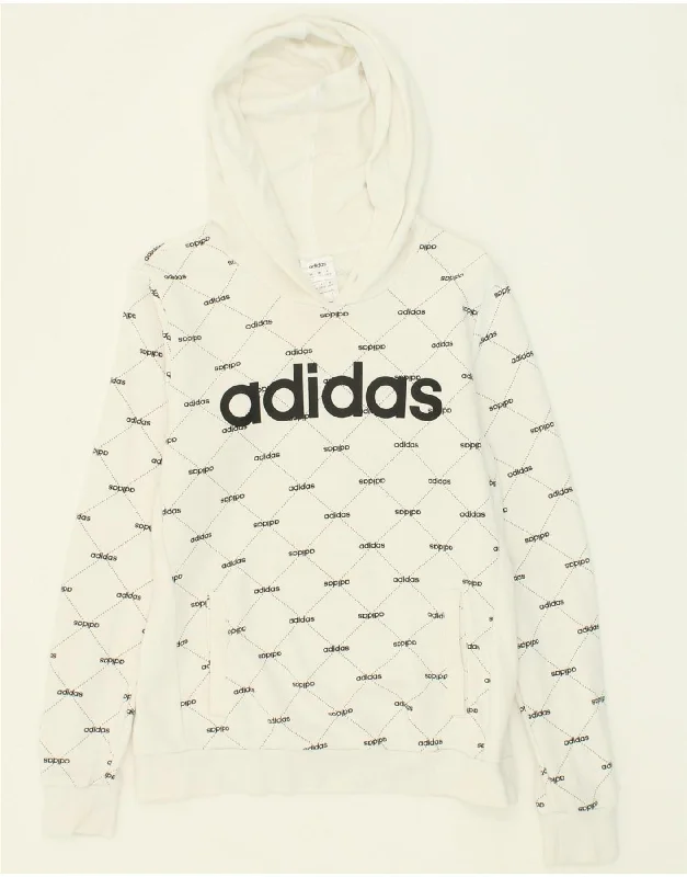 Price Reduction ADIDAS Womens Graphic Hoodie Jumper UK 8/10 Small White Check Cotton