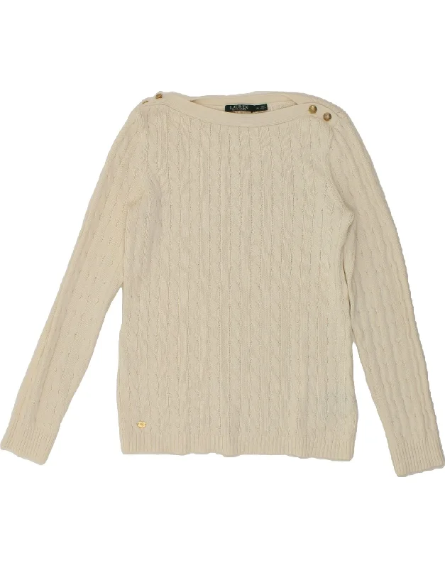 Limited Stock RALPH LAUREN Womens Boat Neck Jumper Sweater UK 18 XL White Cotton