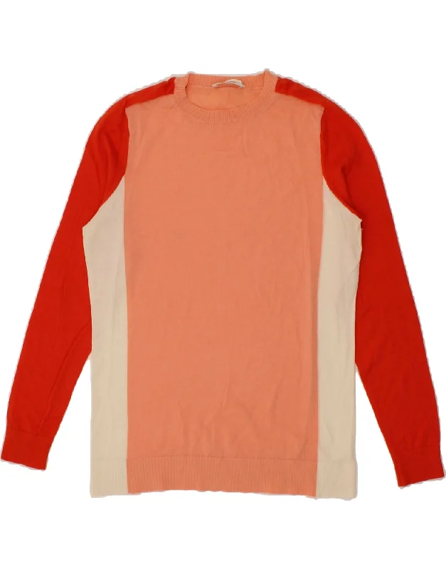 HUGO BOSS Womens Crew Neck Jumper Sweater UK 14 Medium Orange Colourblock