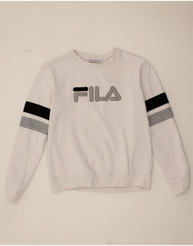 Best Bargains FILA Womens Graphic Sweatshirt Jumper UK 14 Medium White Cotton