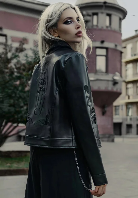 Price Fest Mori Embroidered Faux Leather Jacket