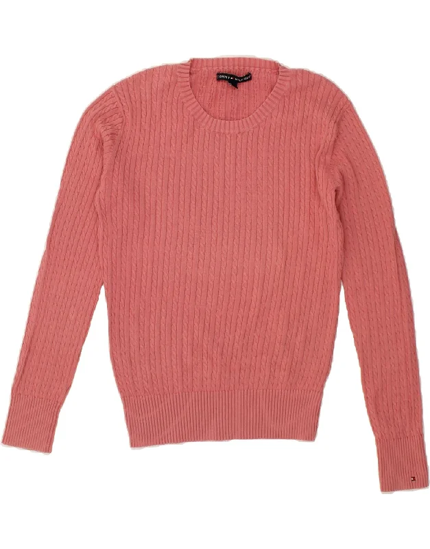 Markdown Madness TOMMY HILFIGER Womens Crew Neck Jumper Sweater UK 14 Medium Pink Cotton