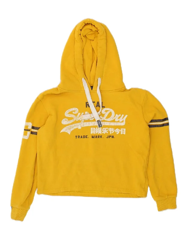 Super Bargain SUPERDRY Womens Crop Graphic Hoodie Jumper UK 10 Small  Yellow Cotton