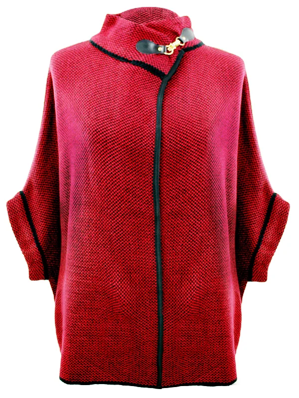 Year-End Clearance Burgundy and Black Poncho Style Jacket With Toggle Closure
