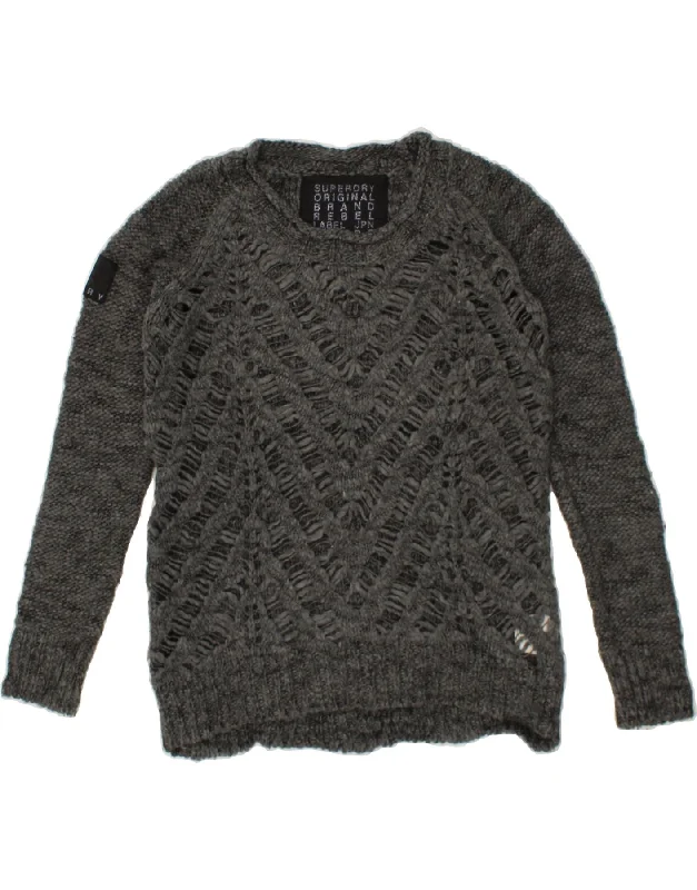 Price Blitz SUPERDRY Womens Boat Neck Jumper Sweater UK 10 Small Grey Acrylic