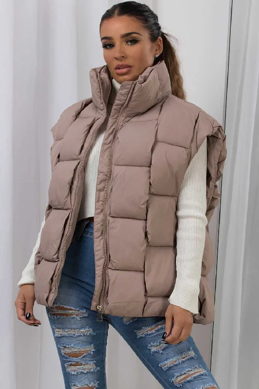 Fantastic Offers Quilted Padded Gilet With Woven Detail Beige
