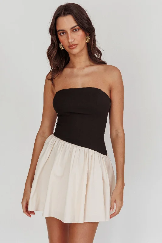 Final Markdown Marzipan Strapless Contrast Mini Dress Black Cream