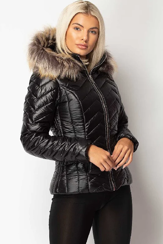 Early Bird Discount Black Shiny Puffer Quilted Jacket