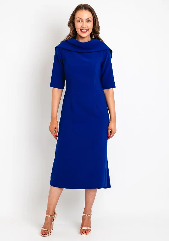 Kate Cooper Folded Round Neckline Midi Dress, Royal Blue