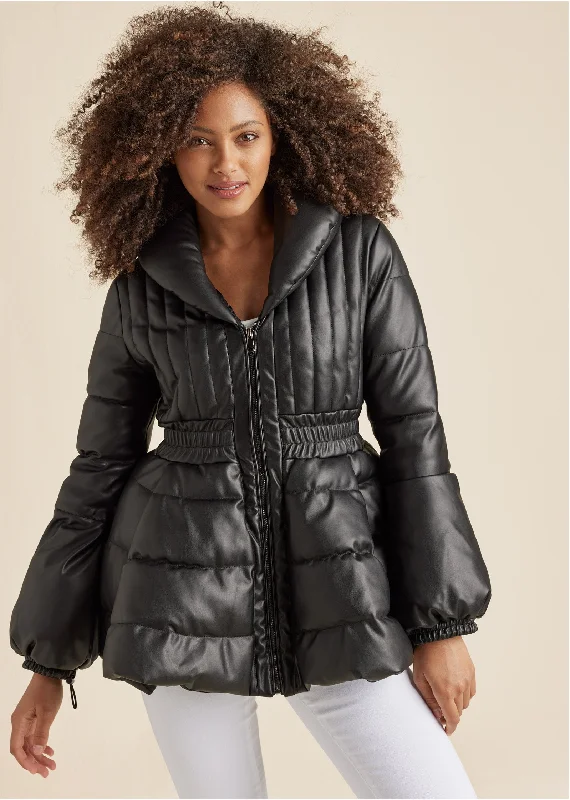 Low Prices Peplum Puffer Jacket - Black
